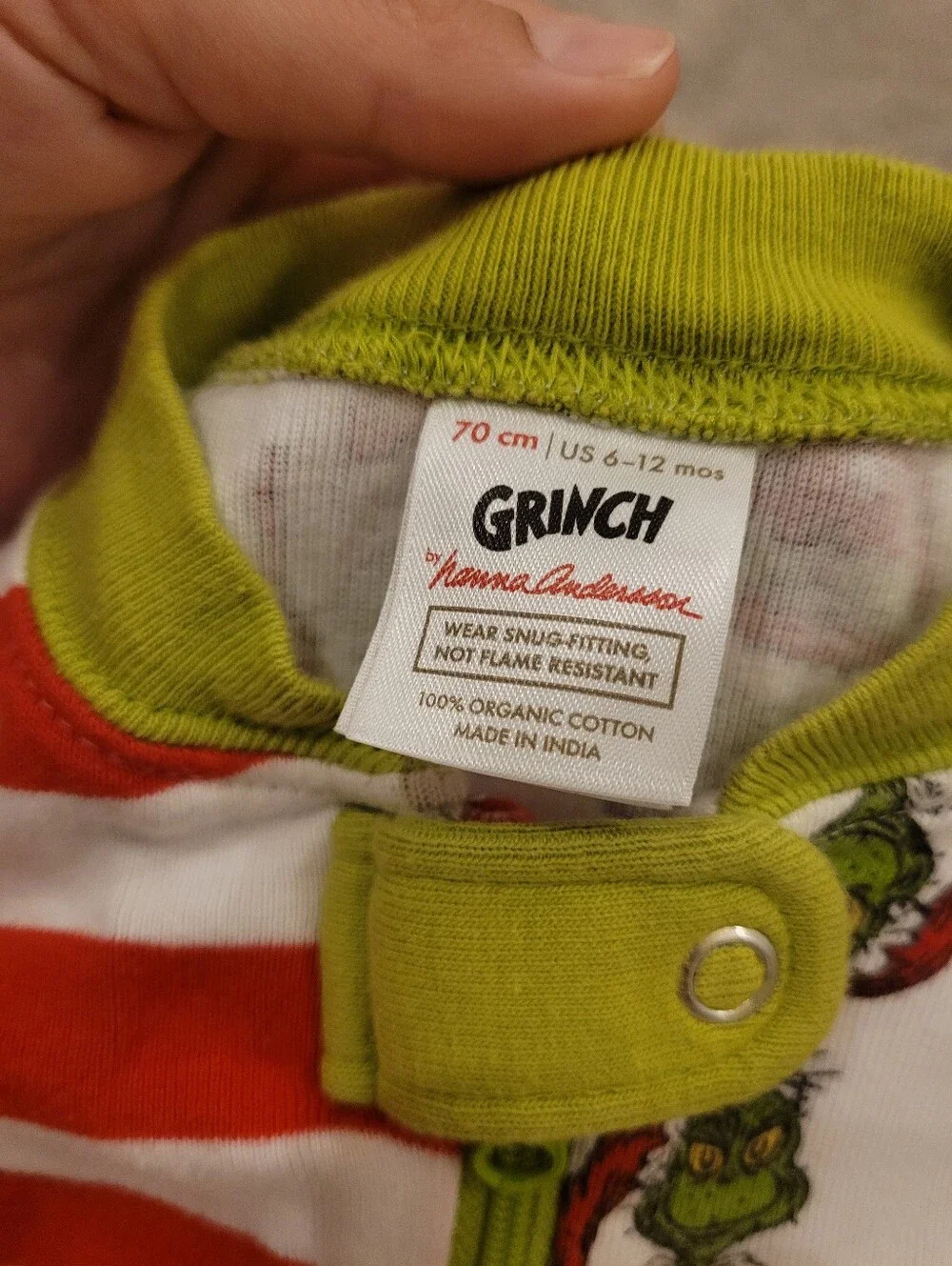 Hanna Andersson The Grinch Christmas Holiday One-Piece Pajamas 6-12 Months